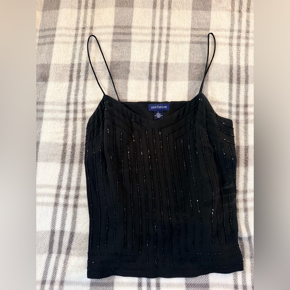 Ann Taylor Black Beaded Spaghetti-Strap Camisole